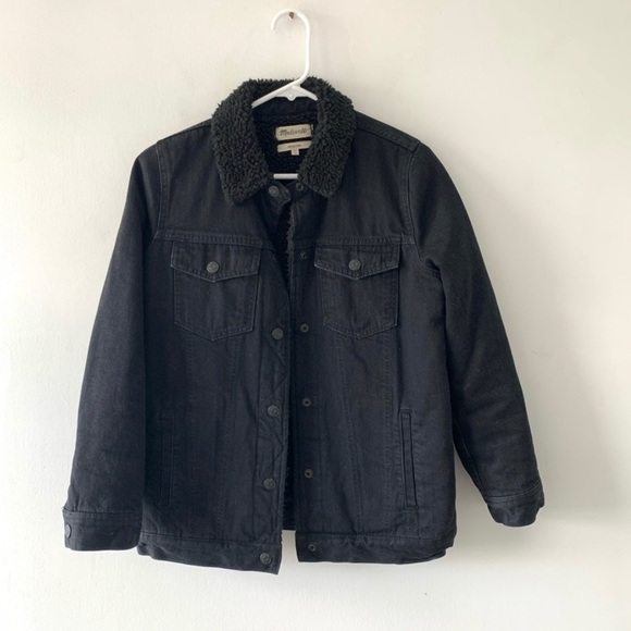 Madewell Black Oversized Sherpa Lined Denim Jacket - Picture 3 of 9